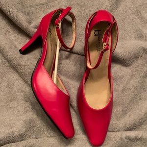 Red ankle strap 3 inch heels shoes